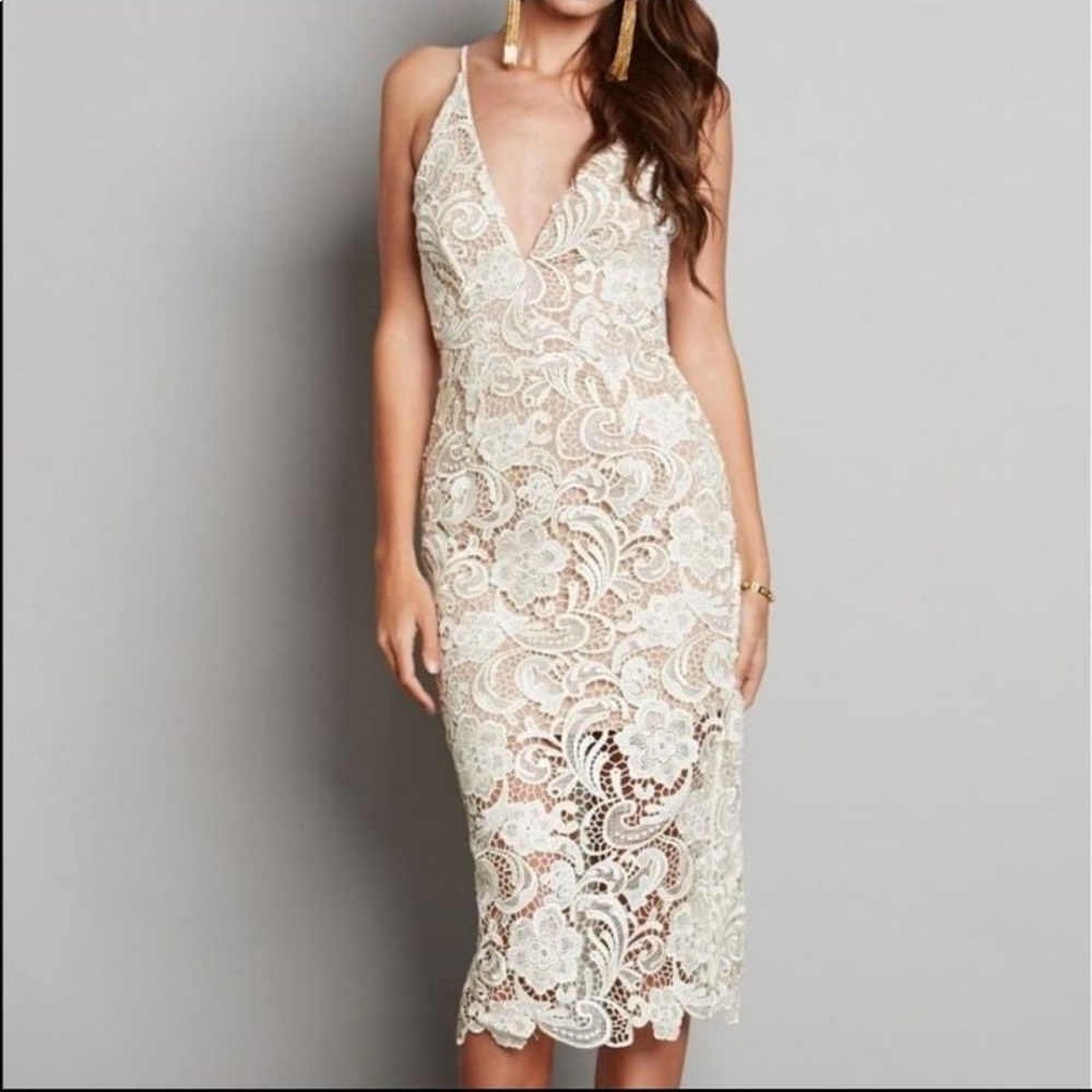 Dress the Population Marie Lace Midi Dress, XS